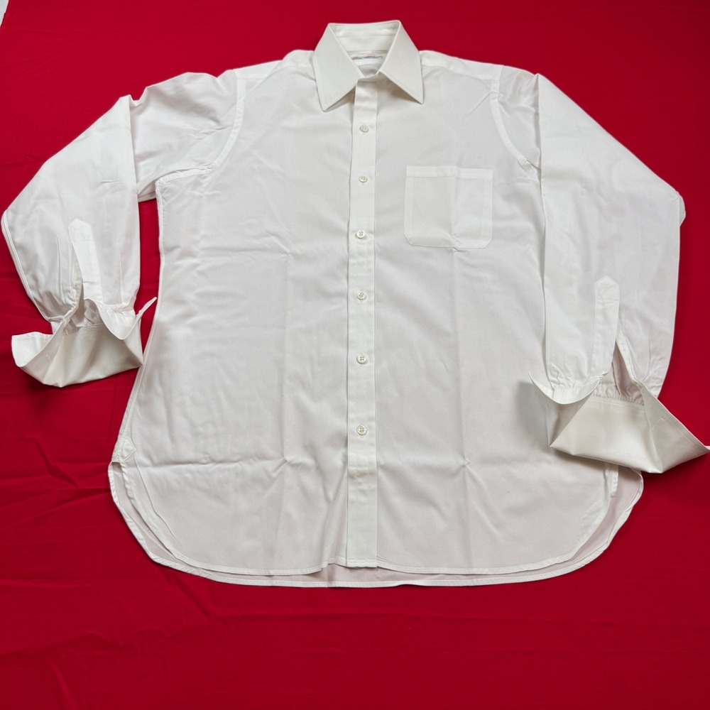 Turnbull & Asser Mens 14.5-32 White Cotton French Cuff Dress Shirt Clergy Estate